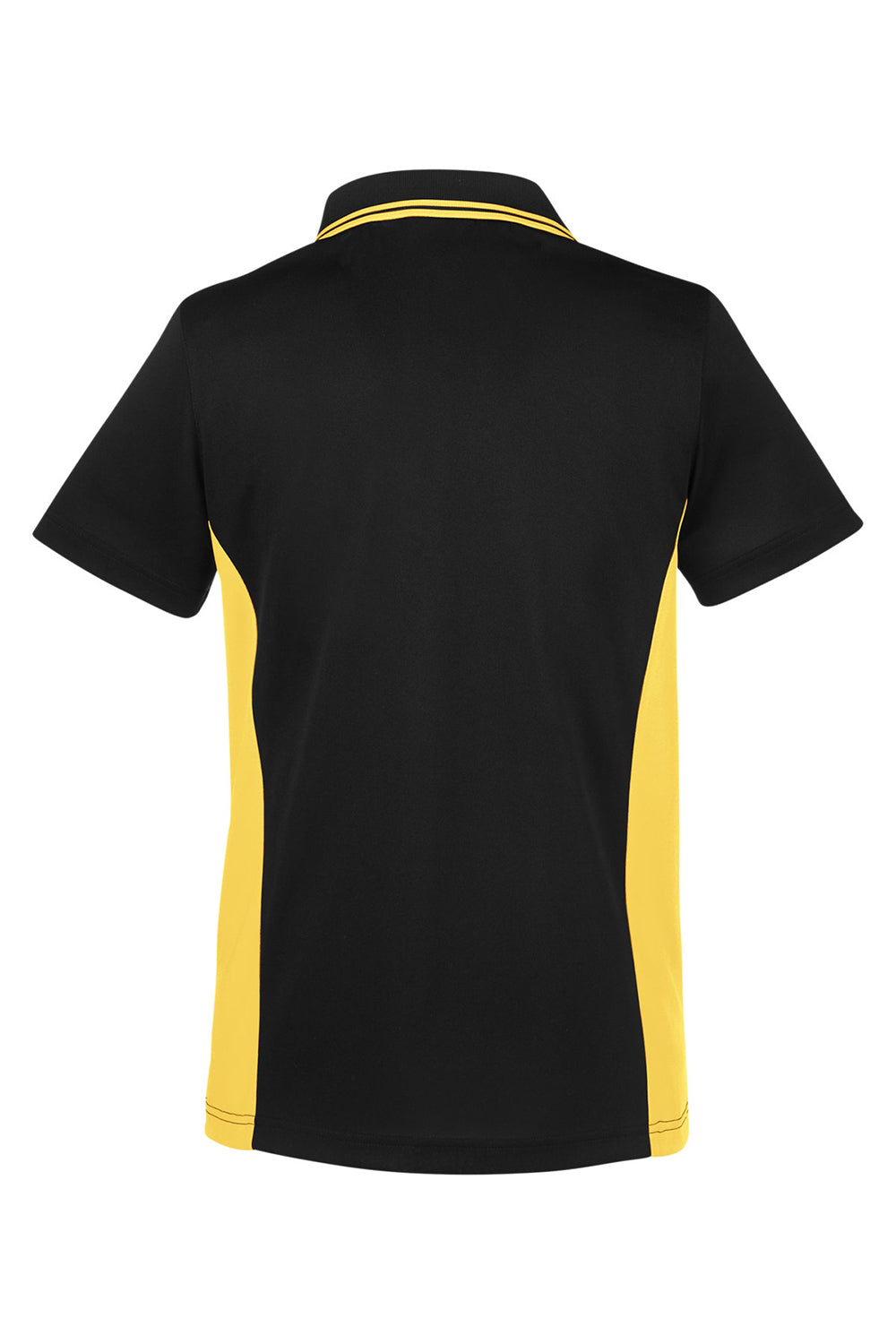 Harriton M386W Womens Flash Performance Moisture Wicking Colorblock Short Sleeve Polo Shirt Black/Sunray Yellow Flat Back