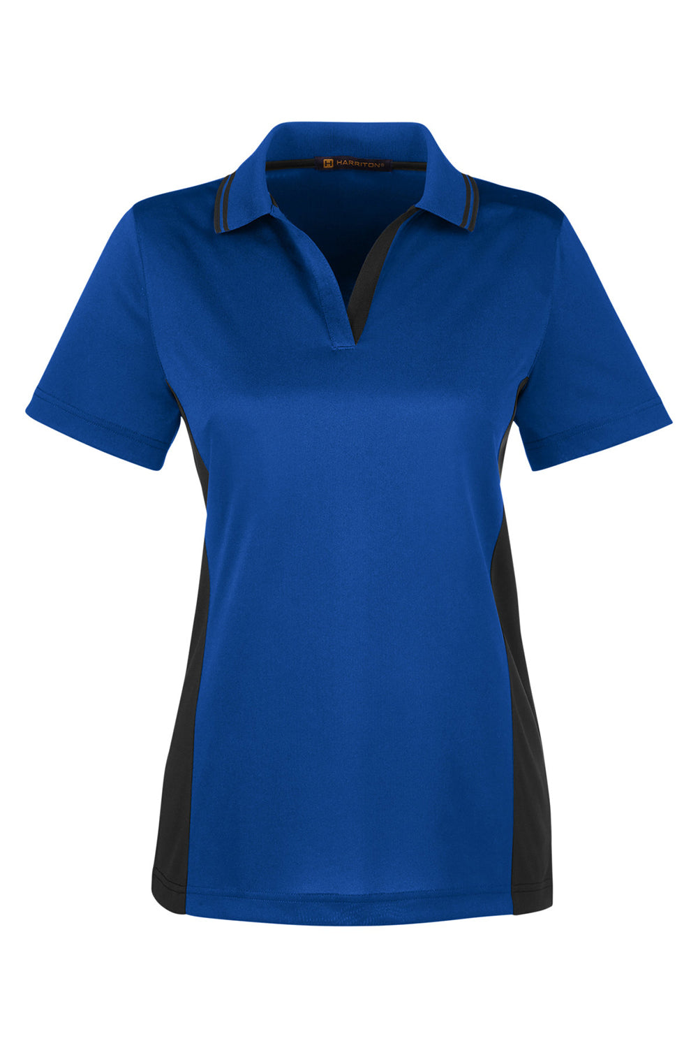 Harriton M386W Womens Flash Performance Moisture Wicking Colorblock Short Sleeve Polo Shirt True Royal Blue/Black Flat Front
