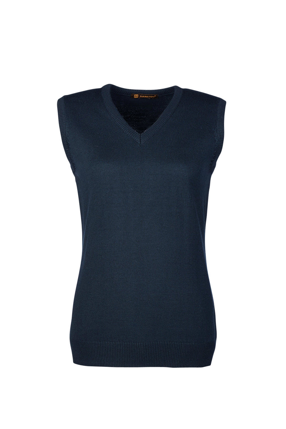 Harriton M415W Womens Pilbloc Pill Resistant V-Neck Sweater Vest Dark Navy Blue Flat Front