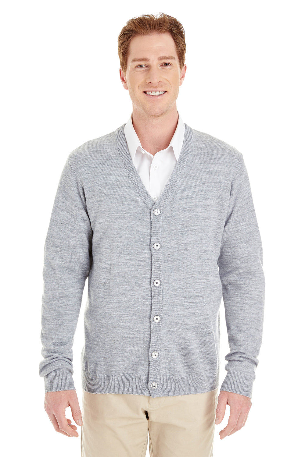 Harriton Mens Pilbloc Pill Resistant Button Down Long Sleeve Cardigan Sweater Heather Grey