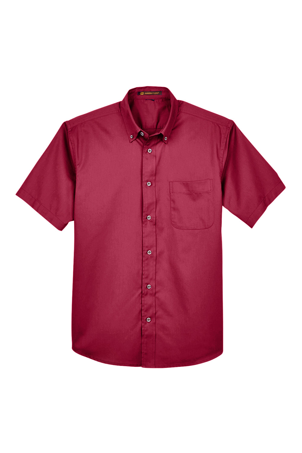 Harriton M500S Mens Wrinkle Resistant Short Sleeve Button Down Shirt w/ Pocket Wine Flat Front