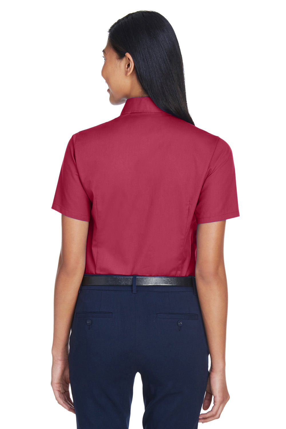 Harriton M500SW Womens Wrinkle Resistant Short Sleeve Button Down Shirt Wine Model Back