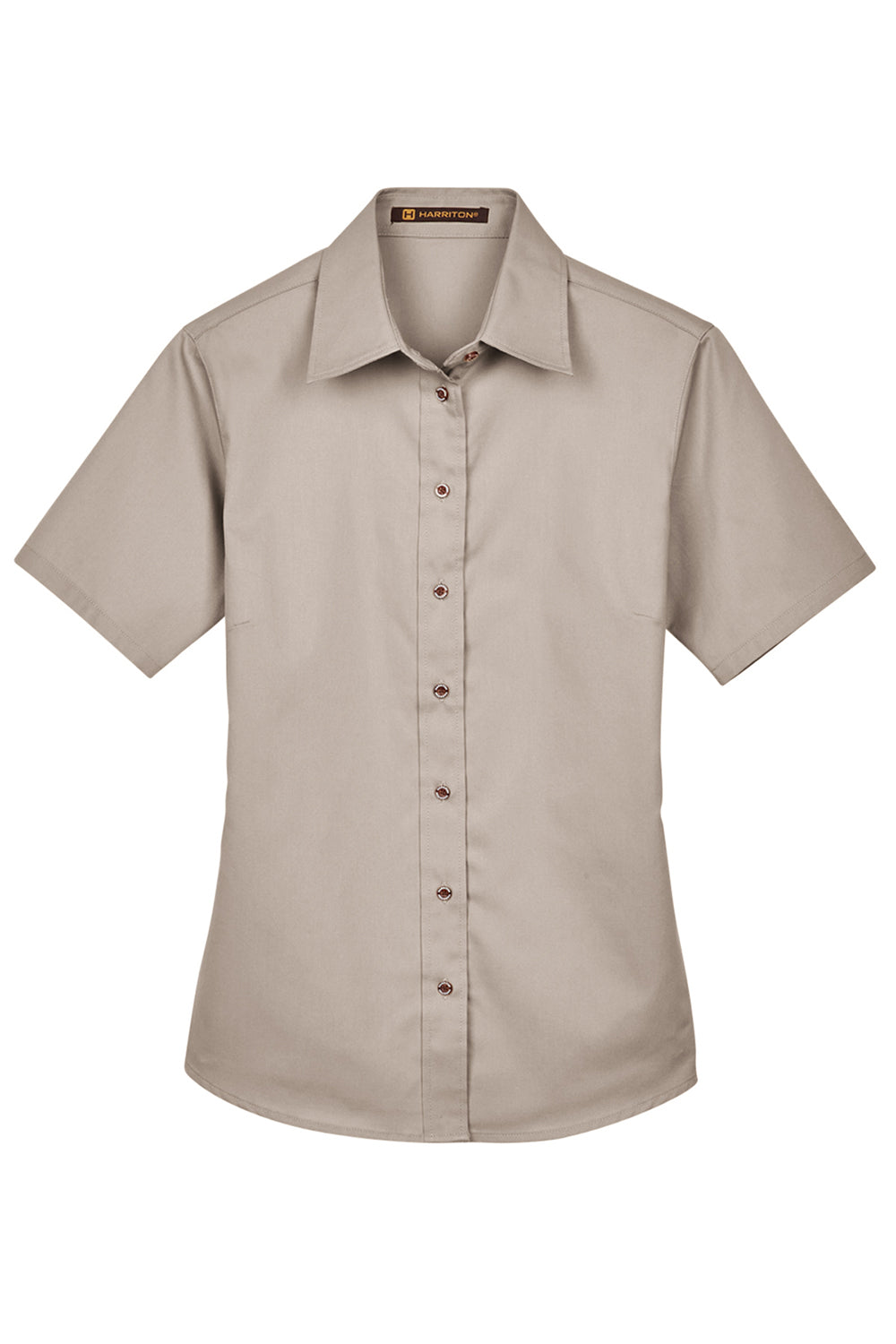 Harriton M500SW Womens Wrinkle Resistant Short Sleeve Button Down Shirt Stone Flat Front