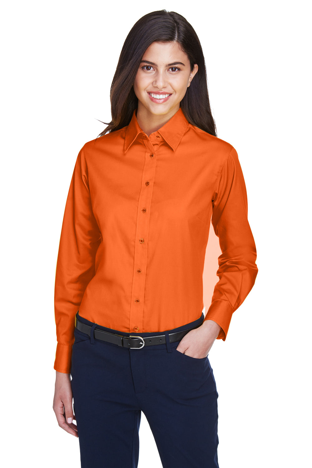 red dress shirt womens Harriton M500W Ladies Long Sleeve Easy Blend with Stain Release Twill Shirt - Team Orange