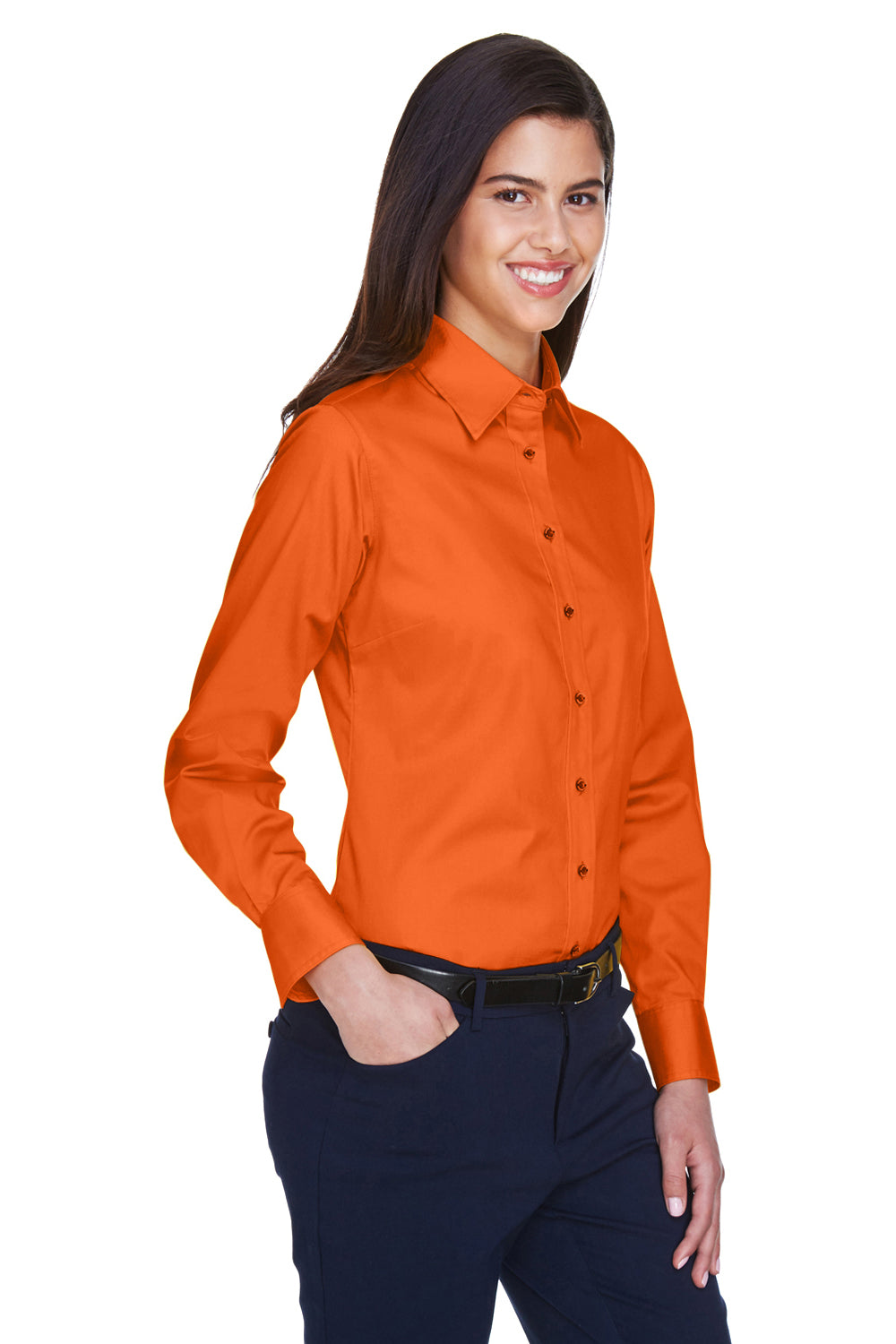 Harriton M500W Ladies Long Sleeve Easy Blend with Stain Release Twill Shirt - Team Orange - M Harriton M500W Ladies Long Sleeve Easy Blend with Stain Release Twill Shirt - Team Orange - M