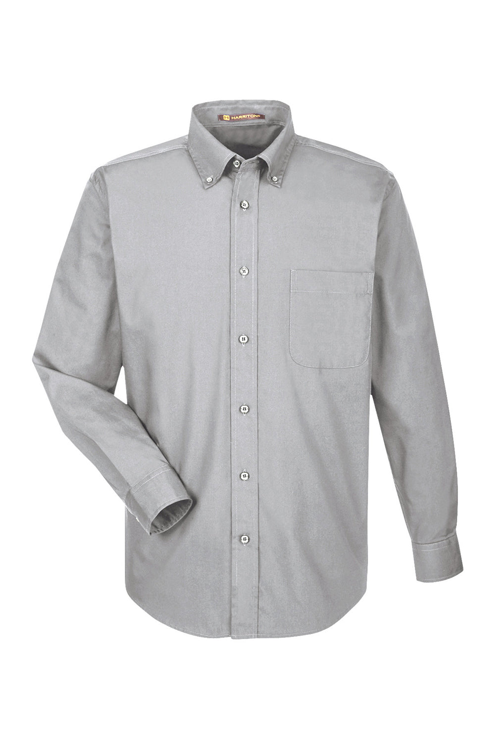 Harriton M510/M510T Mens Essential Long Sleeve Button Down Shirt w/ Pocket Dark Grey Flat Front