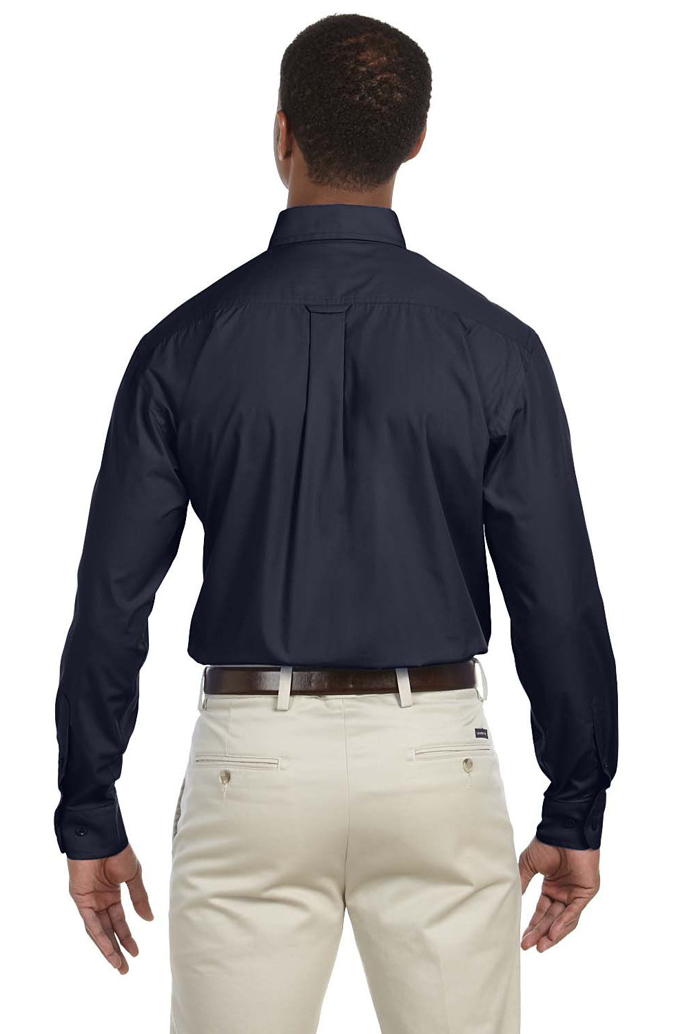 Harriton M510/M510T Mens Essential Long Sleeve Button Down Shirt w/ Pocket Navy Blue Model Back