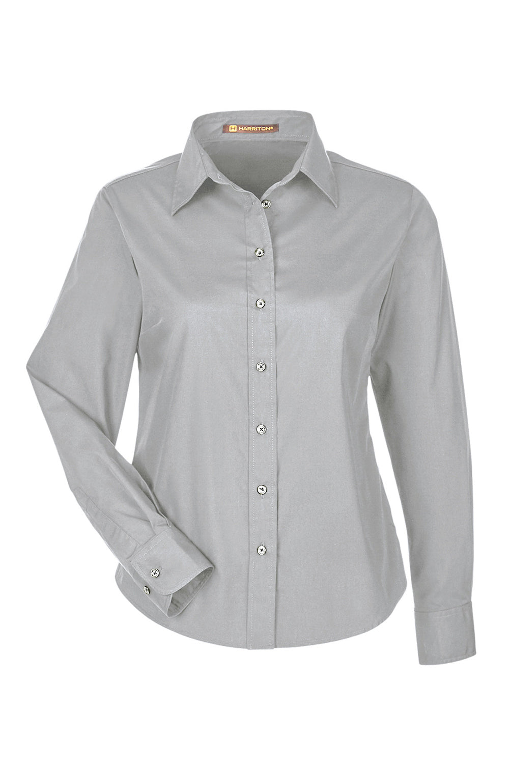 Harriton M510W Womens Essential Long Sleeve Button Down Shirt Dark Grey Flat Front