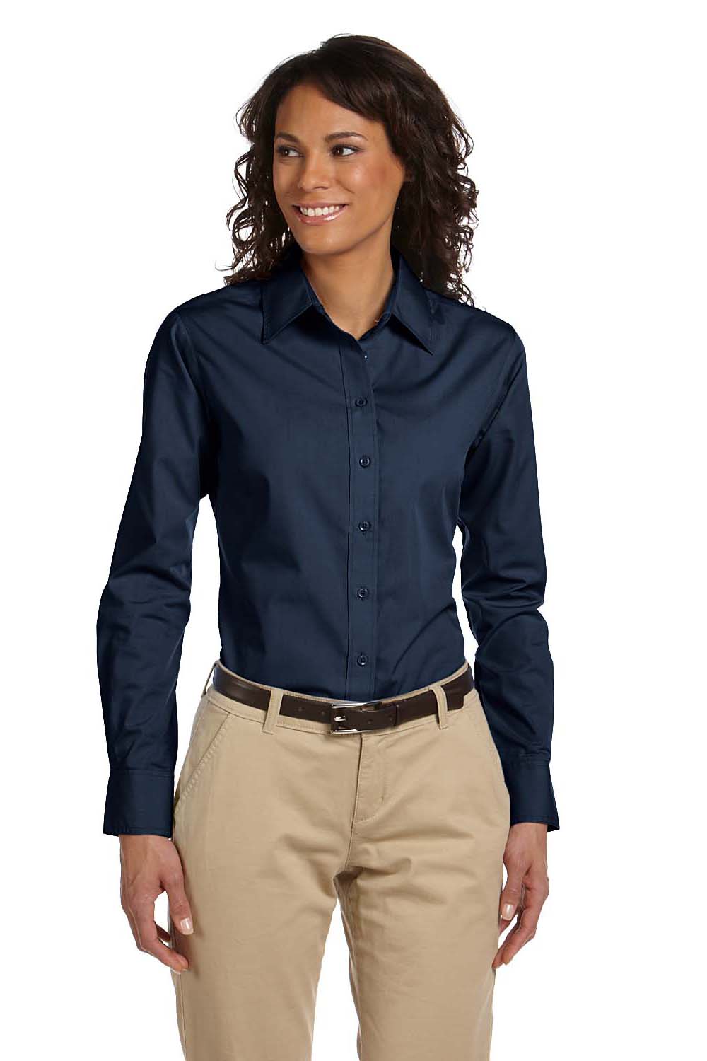 Harriton M510W Ladies' 3.1 oz. Essential Poplin - Navy, S Harriton M510W Ladies' 3.1 oz. Essential Poplin - Navy, S