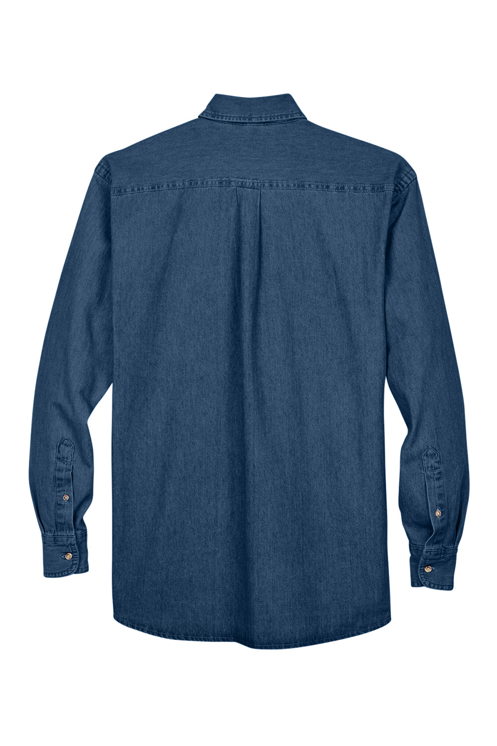 Harriton M550/M550T Mens Denim Long Sleeve Button Down Shirt w/ Pocket Dark Denim Flat Back