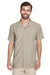 Harriton M560 Mens Barbados Wrinkle Resistant Short Sleeve Button Down Camp Shirt w/ Pocket Khaki Model Front