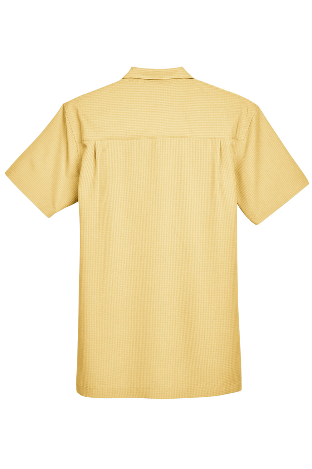 Harriton M560 Mens Barbados Wrinkle Resistant Short Sleeve Button Down Camp Shirt w/ Pocket Pineapple Yellow Flat Back