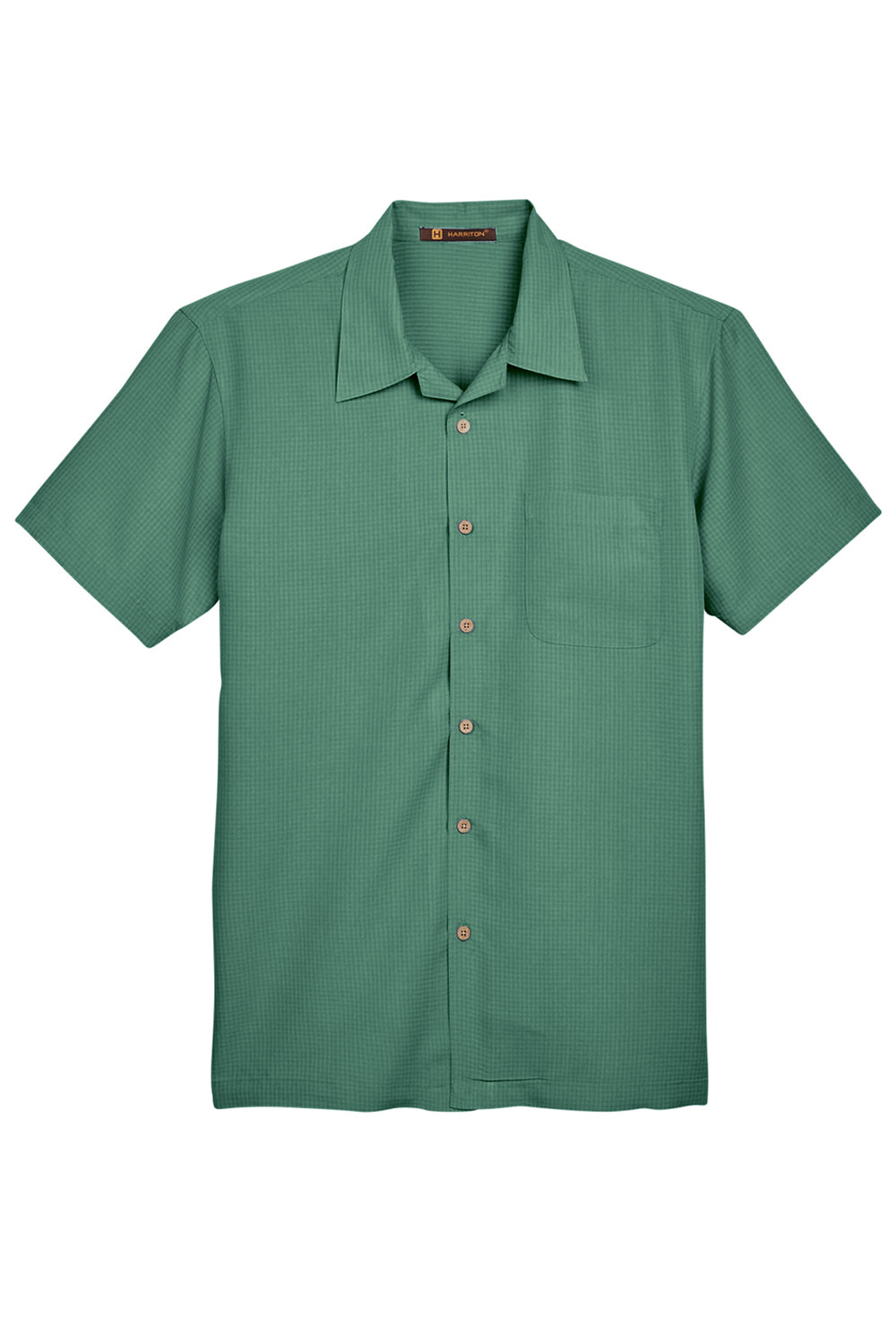 Harriton M560 Mens Barbados Wrinkle Resistant Short Sleeve Button Down Camp Shirt w/ Pocket Palm Green Flat Front