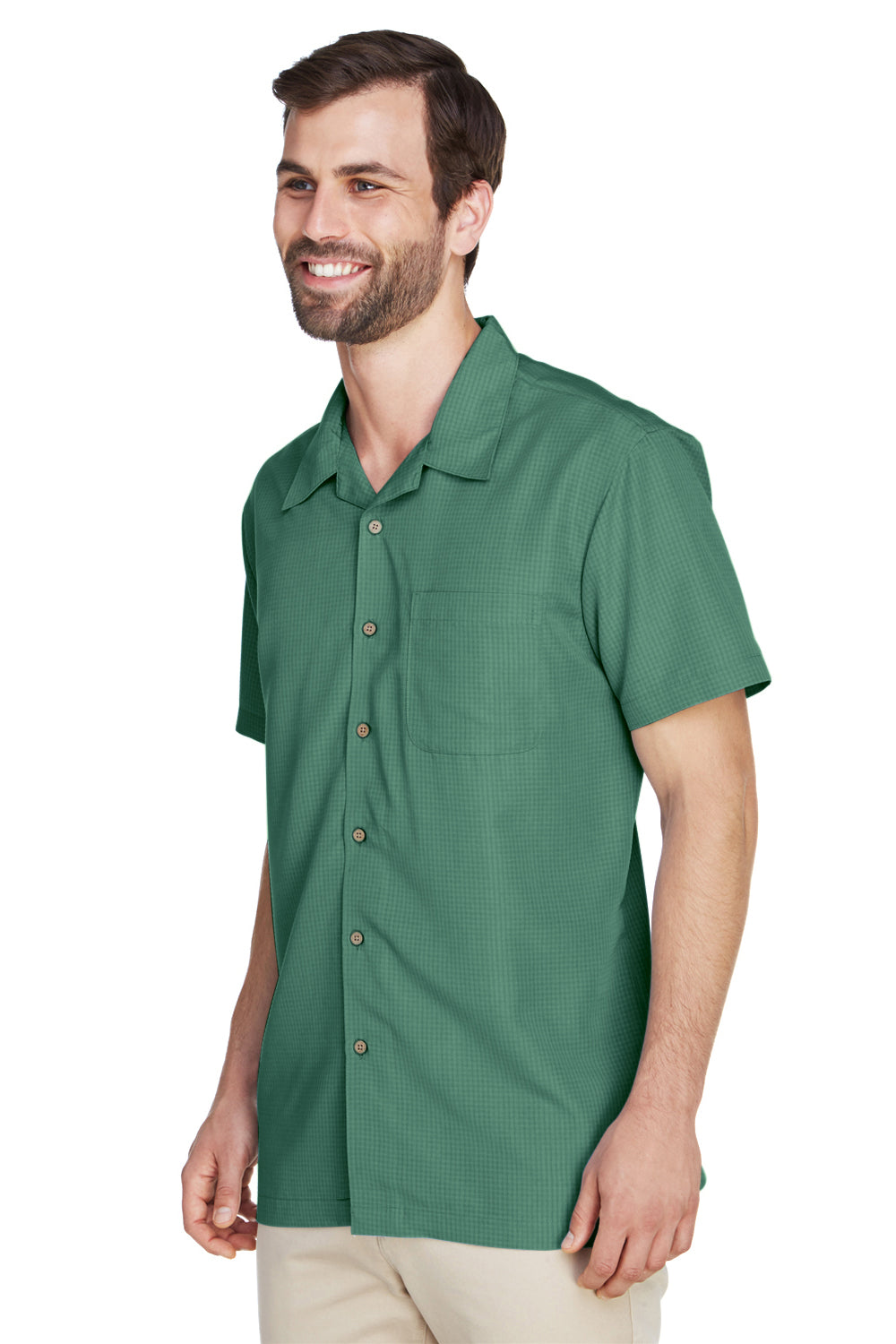 Harriton M560 Mens Barbados Wrinkle Resistant Short Sleeve Button Down Camp Shirt w/ Pocket Palm Green Model 3q