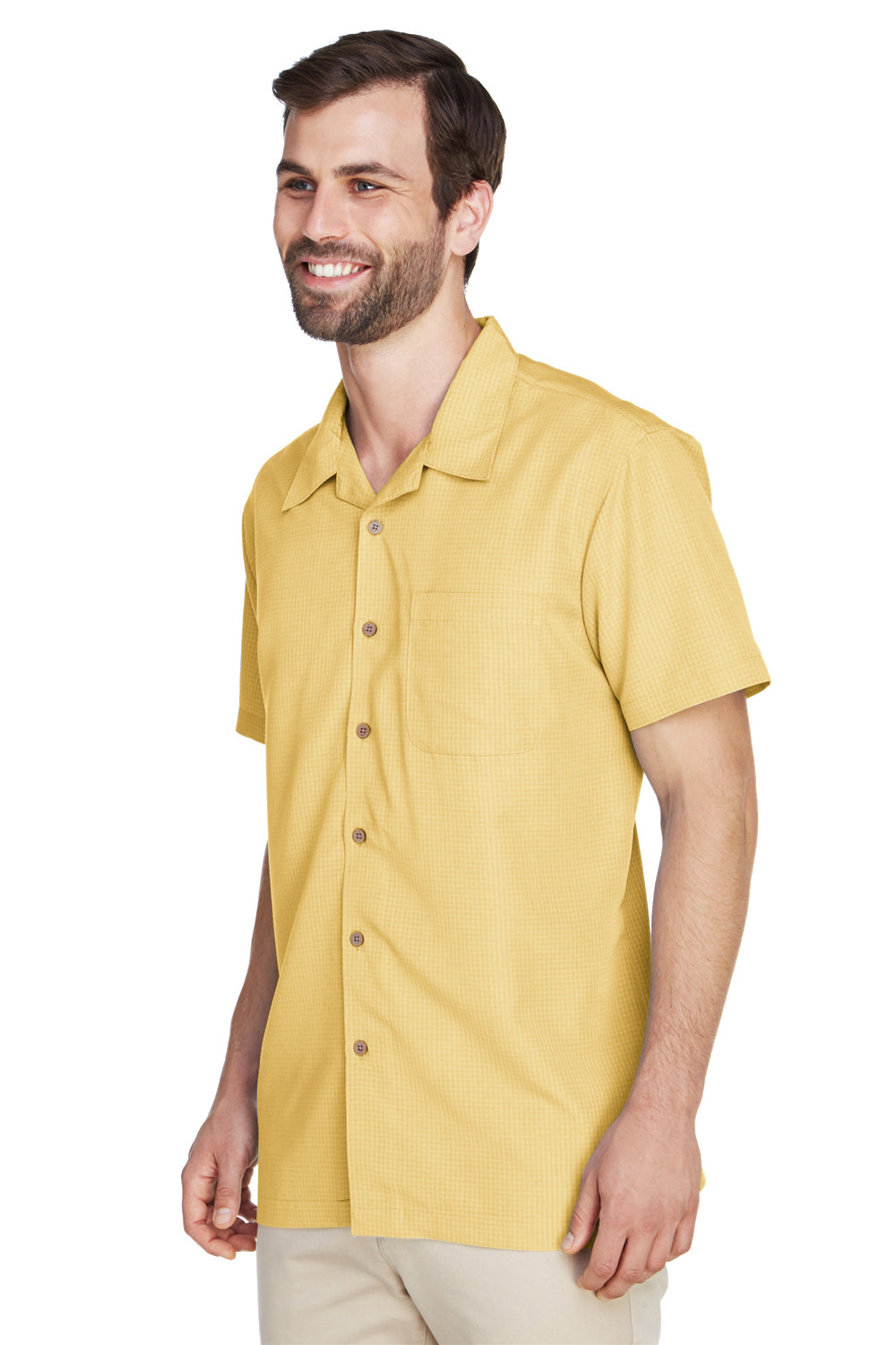 Harriton M560 Mens Barbados Wrinkle Resistant Short Sleeve Button Down Camp Shirt w/ Pocket Pineapple Yellow Model 3q