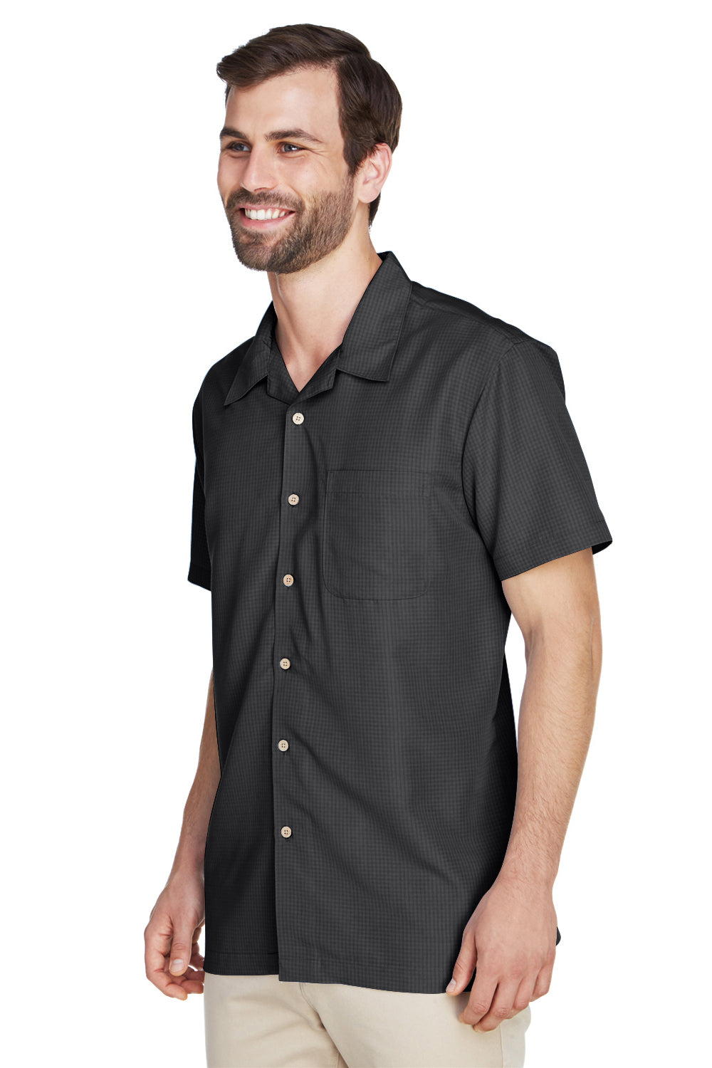 Harriton M560 Mens Barbados Wrinkle Resistant Short Sleeve Button Down Camp Shirt w/ Pocket Black Model 3q