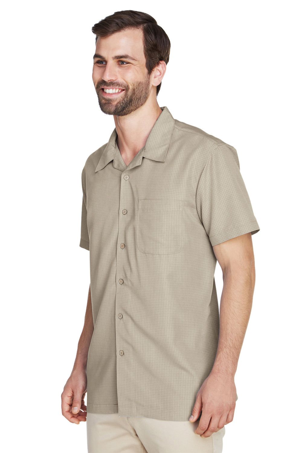 Harriton M560 Mens Barbados Wrinkle Resistant Short Sleeve Button Down Camp Shirt w/ Pocket Khaki Model 3q