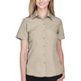 Harriton Womens Barbados Wrinkle Resistant Short Sleeve Button Down Camp Shirt - Khaki Brown