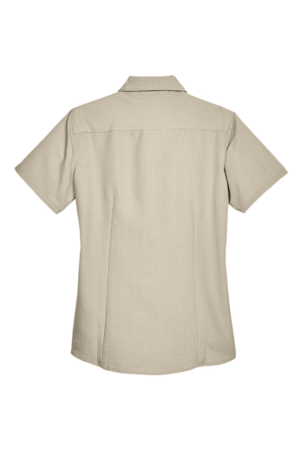 Harriton M560W Womens Barbados Wrinkle Resistant Short Sleeve Button Down Camp Shirt Khaki Brown Flat Back