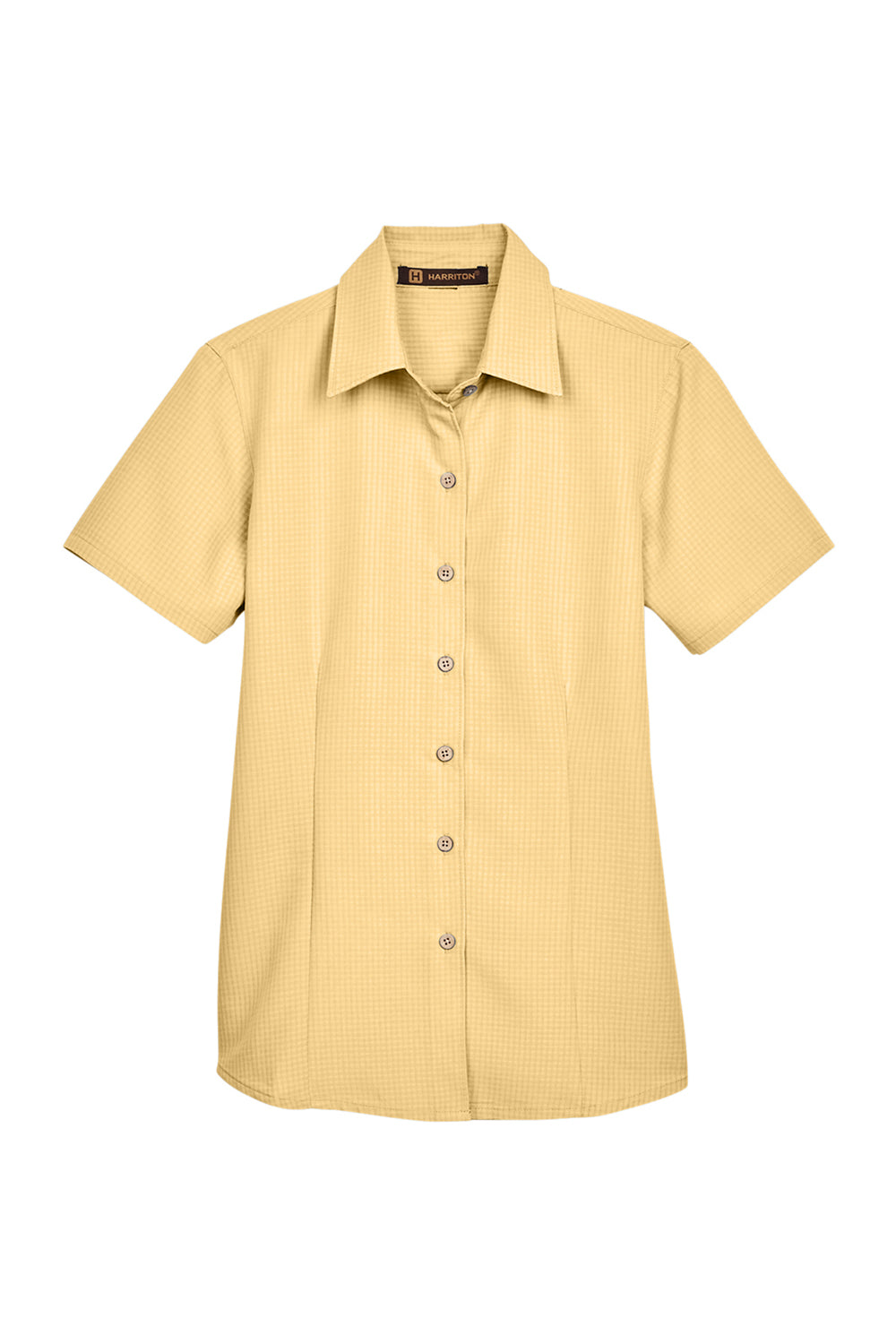 Harriton M560W Womens Barbados Wrinkle Resistant Short Sleeve Button Down Camp Shirt Pineapple Yellow Flat Front