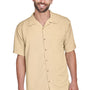 Harriton Mens Bahama Wrinkle Resistant Short Sleeve Button Down Camp Shirt w/ Pocket - Sand