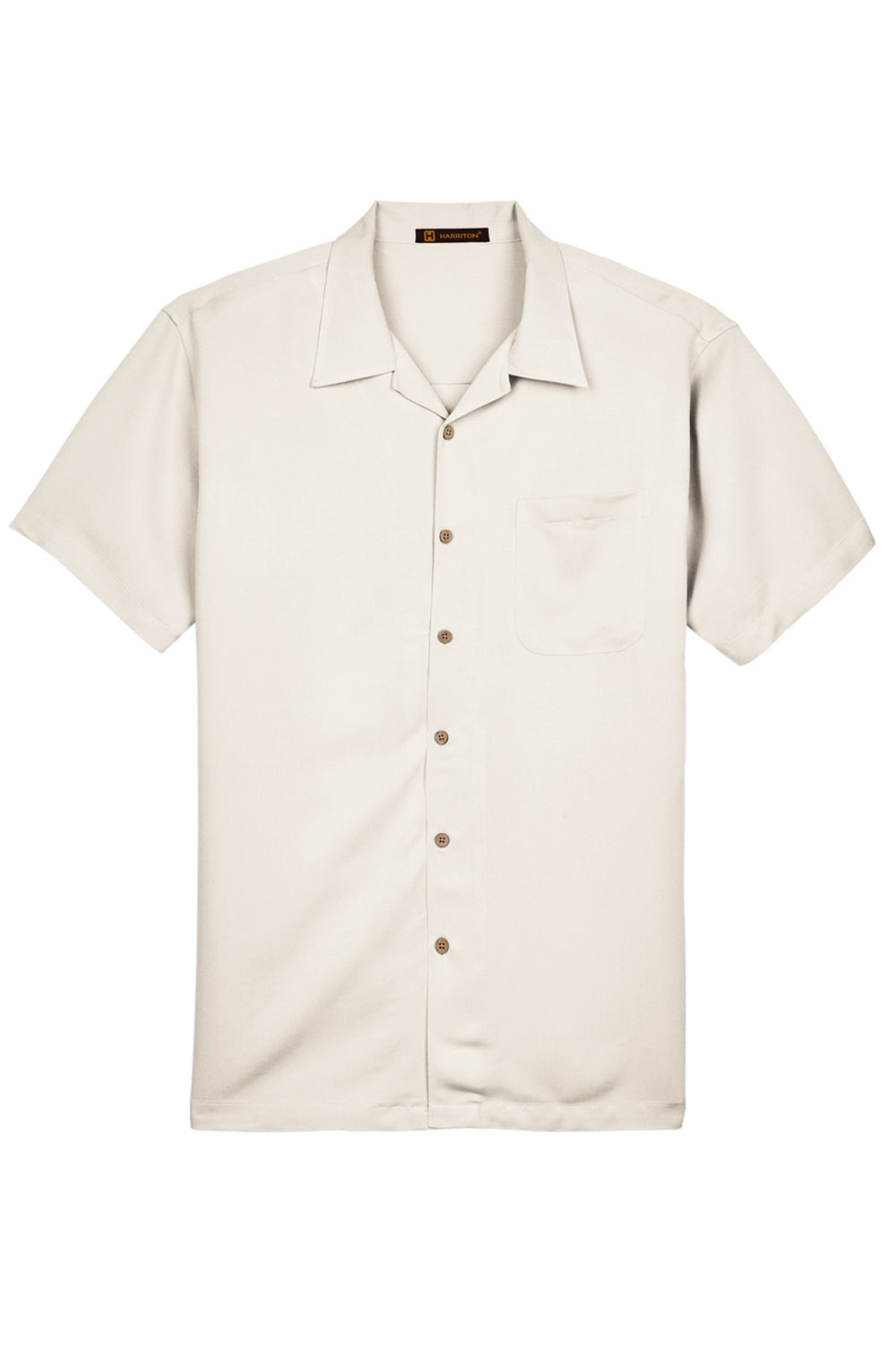 Harriton M570 Mens Bahama Wrinkle Resistant Short Sleeve Button Down Camp Shirt w/ Pocket Cream Flat Front