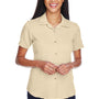 Harriton Womens Bahama Wrinkle Resistant Short Sleeve Button Down Camp Shirt - Sand - Closeout