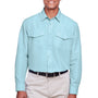 Harriton Mens Key West Performance Moisture Wicking Long Sleeve Button Down Shirt w/ Double Pockets - Cloud Blue - Closeout