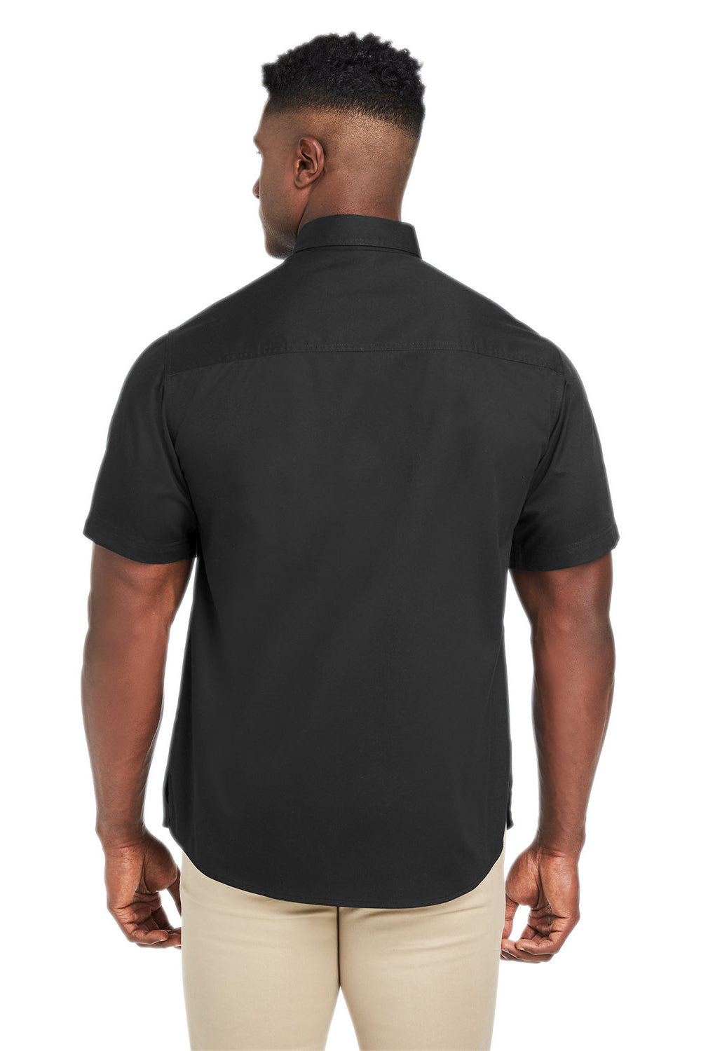 Harriton M585 Mens Advantage Wrinkle Resistant Short Sleeve Button Down Shirt w/ Double Pockets Black Model Back