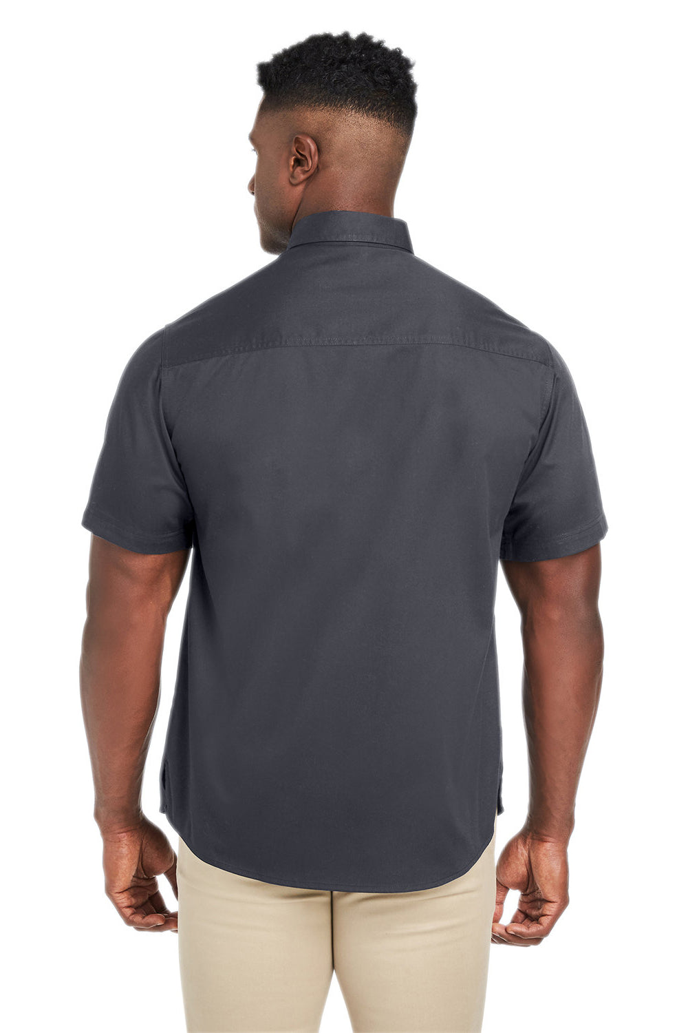 Harriton M585 Mens Advantage Wrinkle Resistant Short Sleeve Button Down Shirt w/ Double Pockets Dark Charcoal Grey Model Back