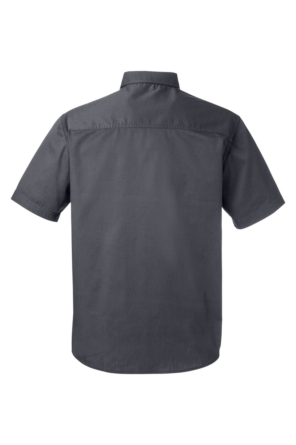 Harriton M585 Mens Advantage Wrinkle Resistant Short Sleeve Button Down Shirt w/ Double Pockets Dark Charcoal Grey Flat Back