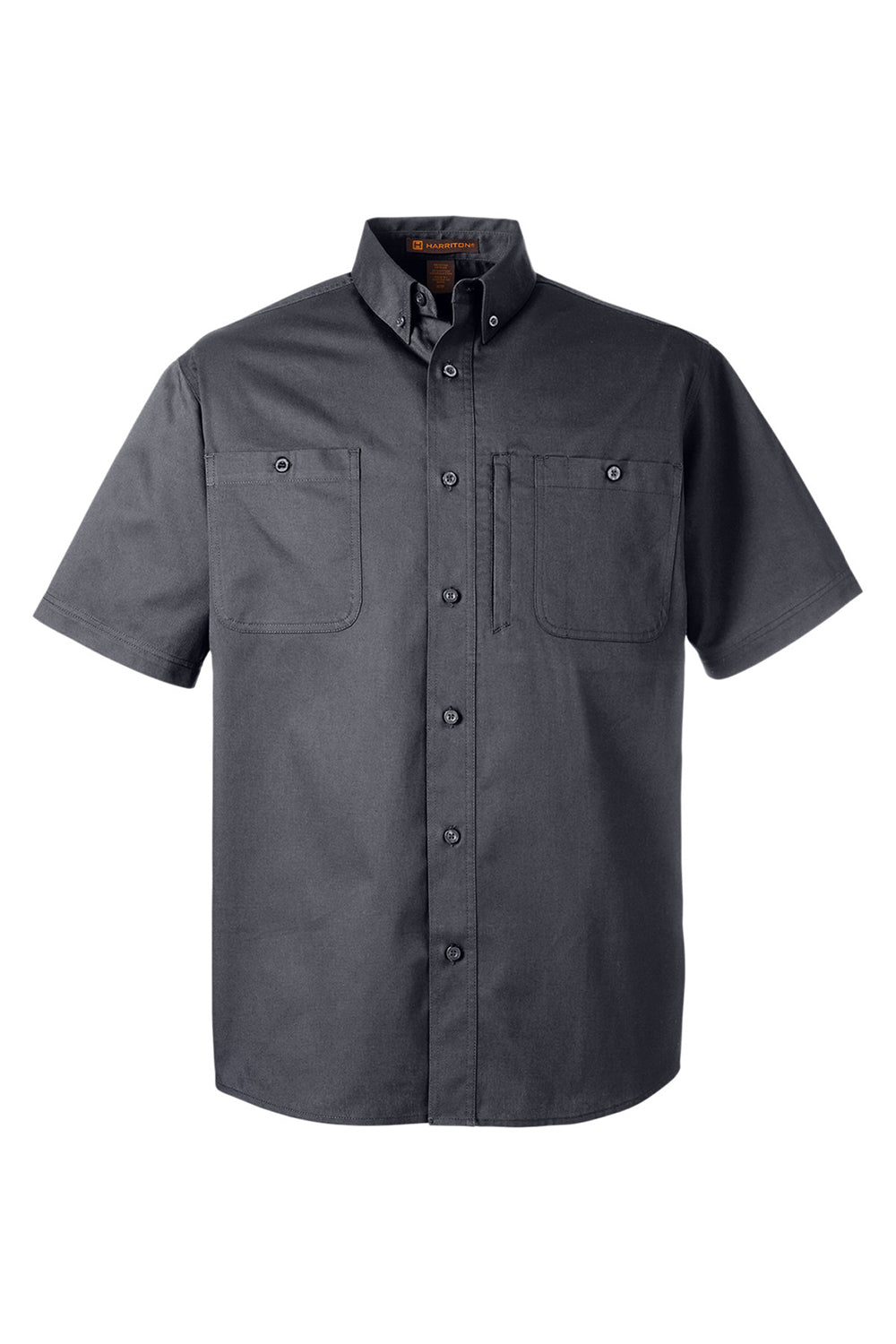 Harriton M585 Mens Advantage Wrinkle Resistant Short Sleeve Button Down Shirt w/ Double Pockets Dark Charcoal Grey Flat Front