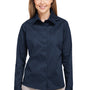 Harriton Womens Advantage Wrinkle Resistant Long Sleeve Button Down Shirt w/ Double Pockets - Dark Navy Blue