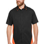 Harriton Mens Flash Colorblock Wrinkle Resistant Short Sleeve Button Down Shirt w/ Pocket - Black/Team Orange - Closeout