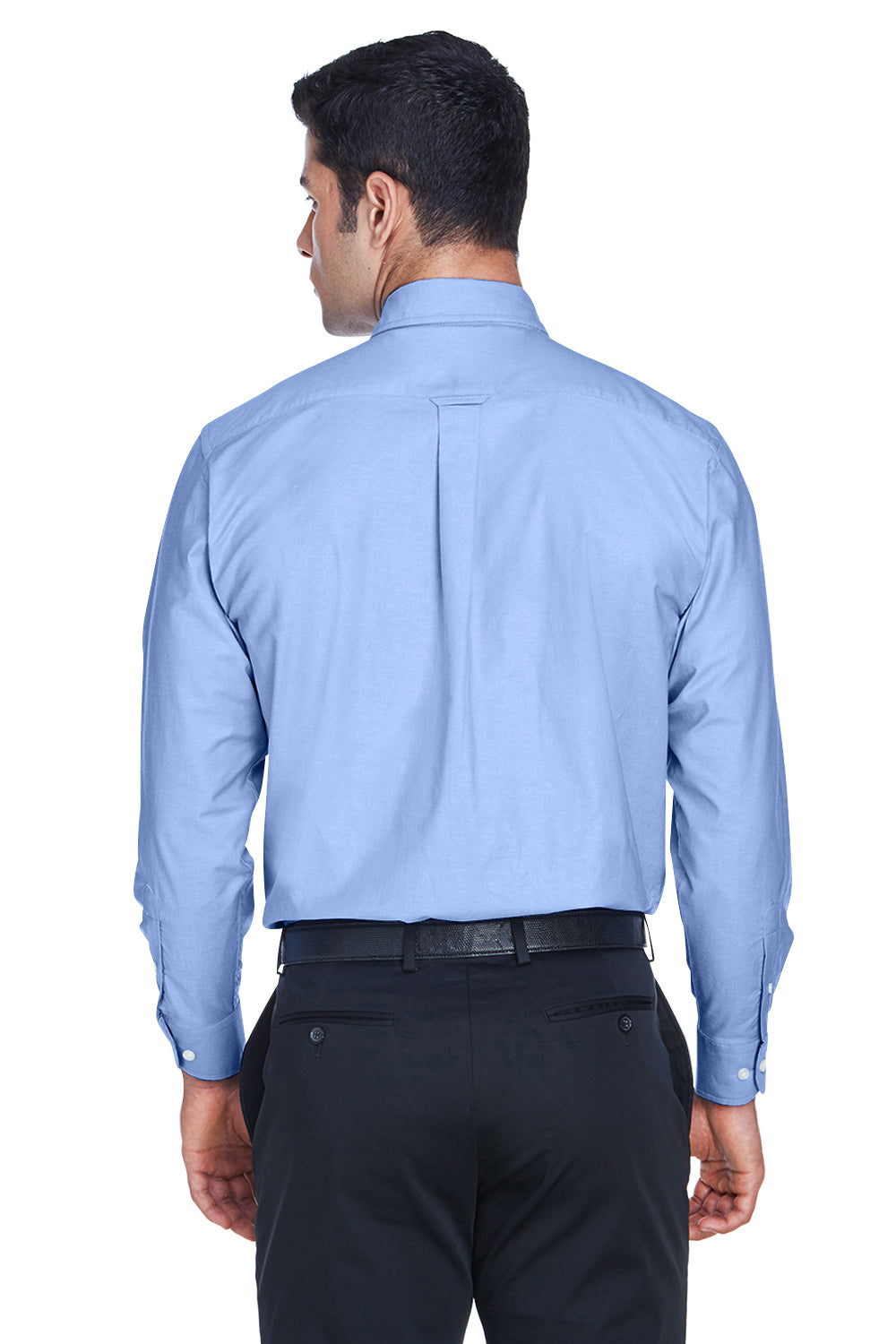 Harriton M600 Mens Oxford Wrinkle Resistant Long Sleeve Button Down Shirt w/ Pocket Light Blue Model Back