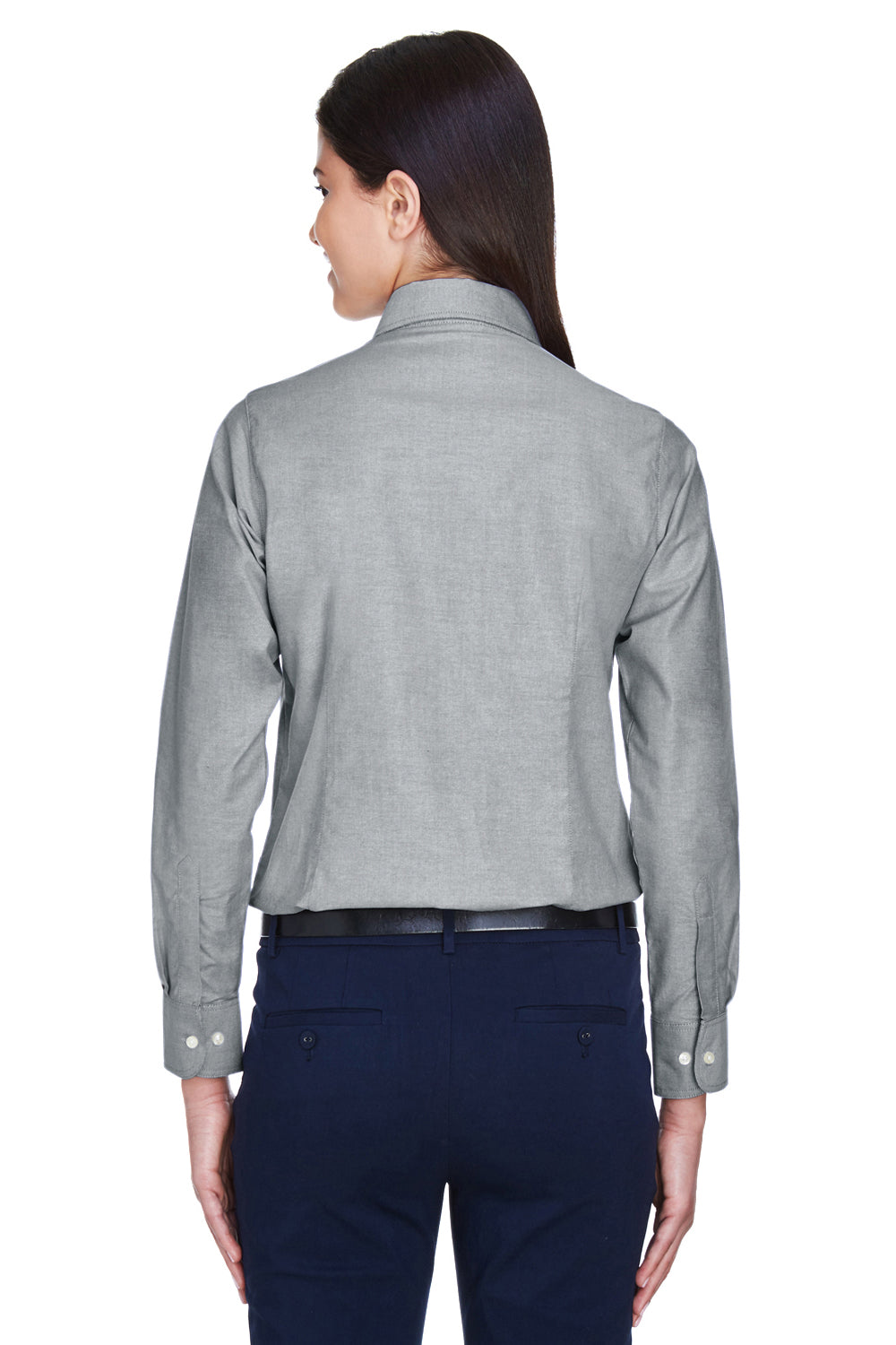 Harriton M600W Womens Oxford Wrinkle Resistant Long Sleeve Button Down Shirt Oxford Grey Model Back