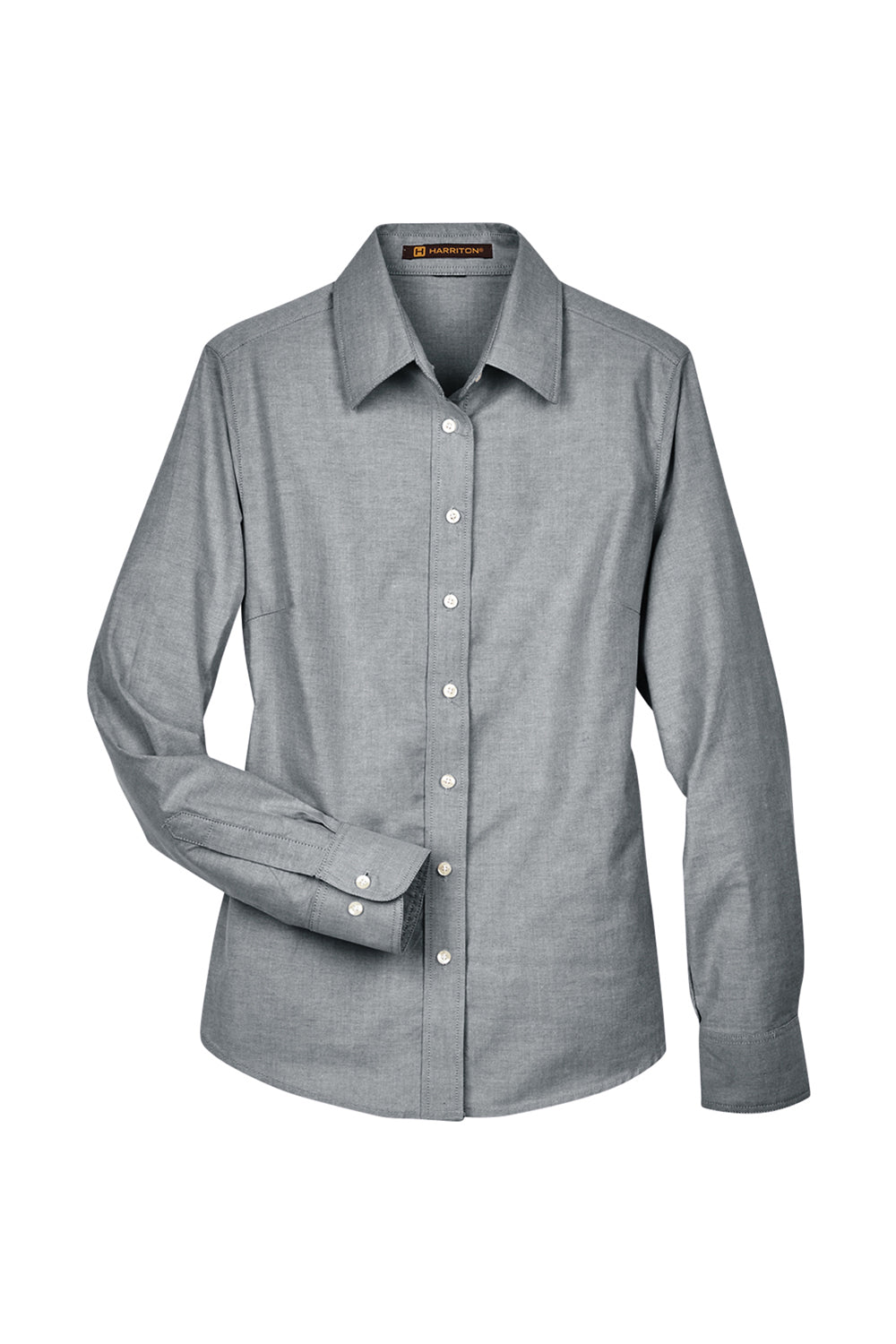Harriton M600W Womens Oxford Wrinkle Resistant Long Sleeve Button Down Shirt Oxford Grey Flat Front