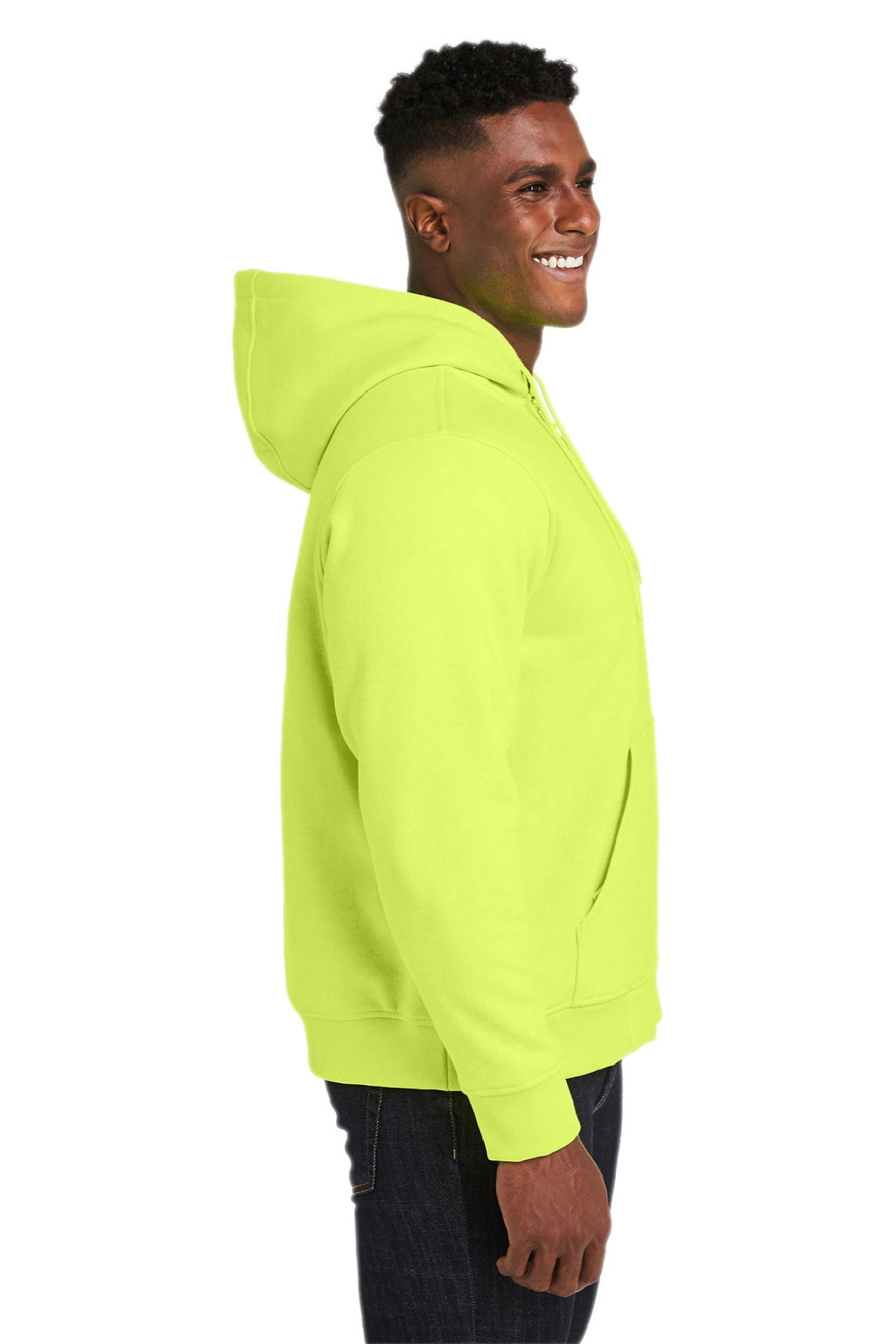 Harriton M711/M711T Mens Climabloc Water Resistant Full Zip Hooded Sweatshirt Hoodie w/ Pockets Safety Yellow Model Side