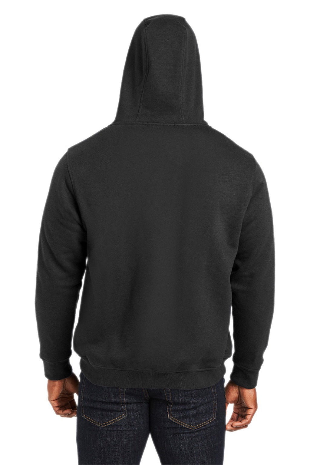 Harriton M711/M711T Mens Climabloc Water Resistant Full Zip Hooded Sweatshirt Hoodie w/ Pockets Black Model Back