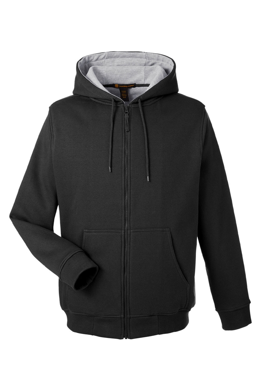Harriton M711/M711T Mens Climabloc Water Resistant Full Zip Hooded Sweatshirt Hoodie w/ Pockets Black Flat Front