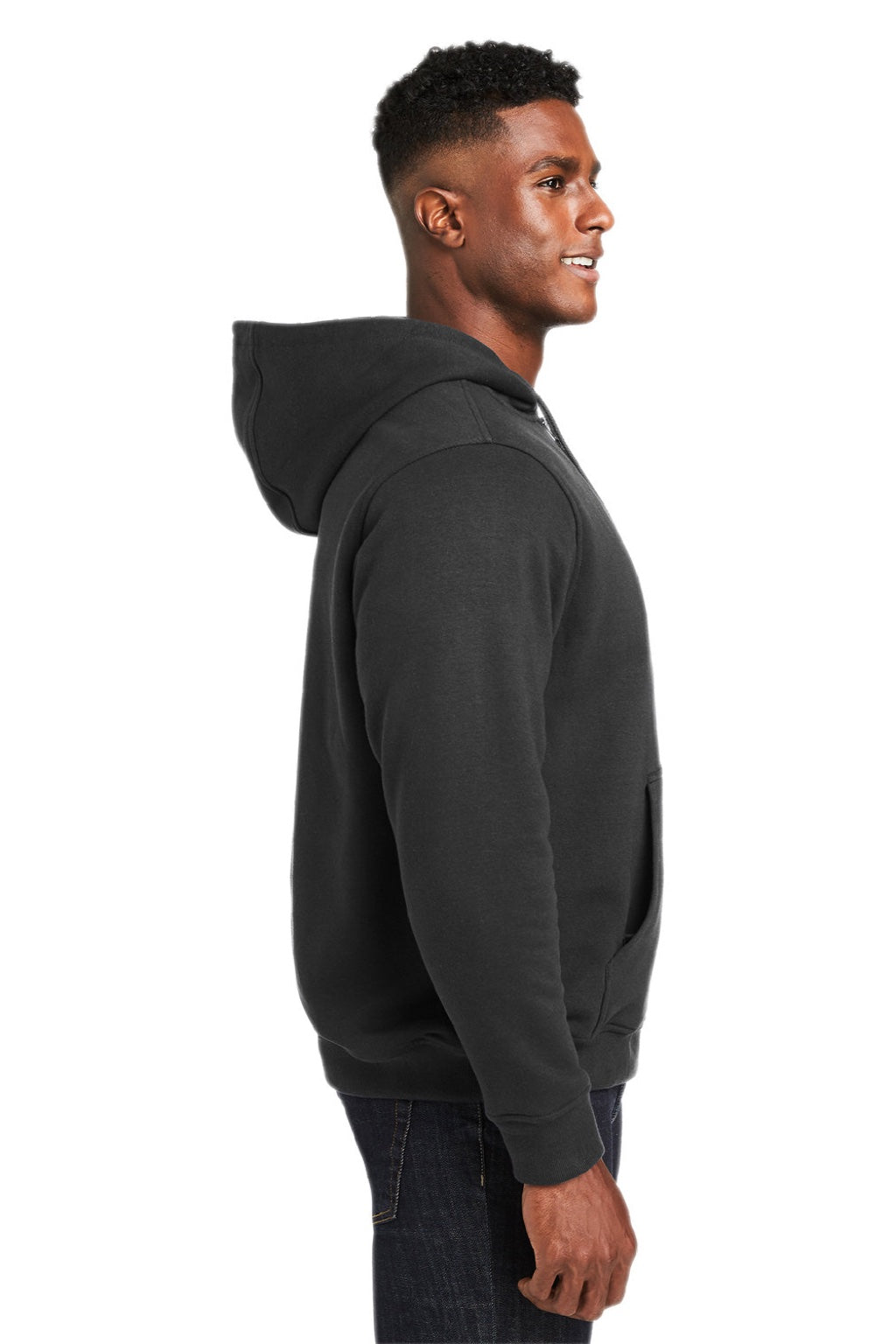 Harriton M711/M711T Mens Climabloc Water Resistant Full Zip Hooded Sweatshirt Hoodie w/ Pockets Black Model Side