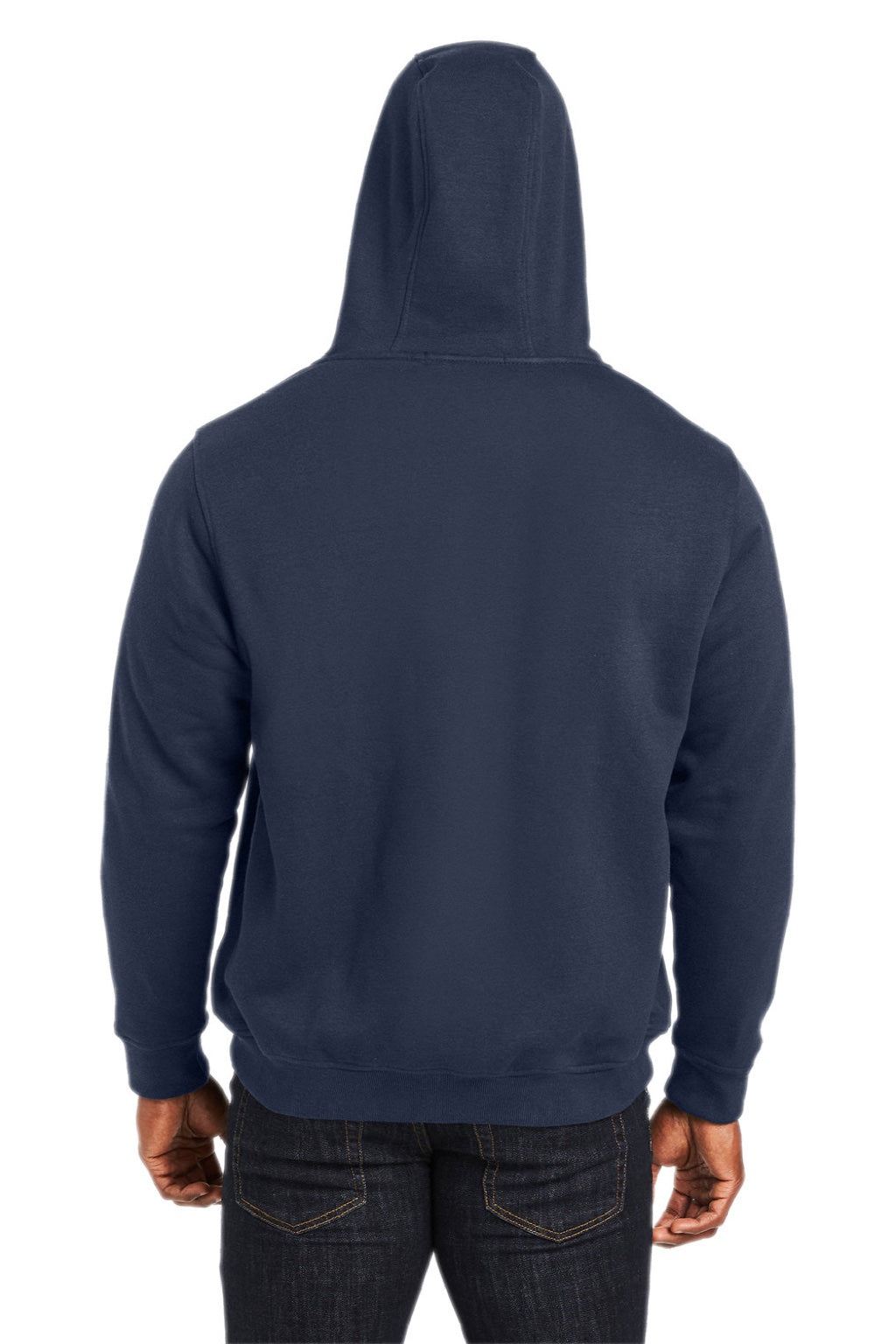 Harriton M711/M711T Mens Climabloc Water Resistant Full Zip Hooded Sweatshirt Hoodie w/ Pockets Dark Navy Blue Model Back