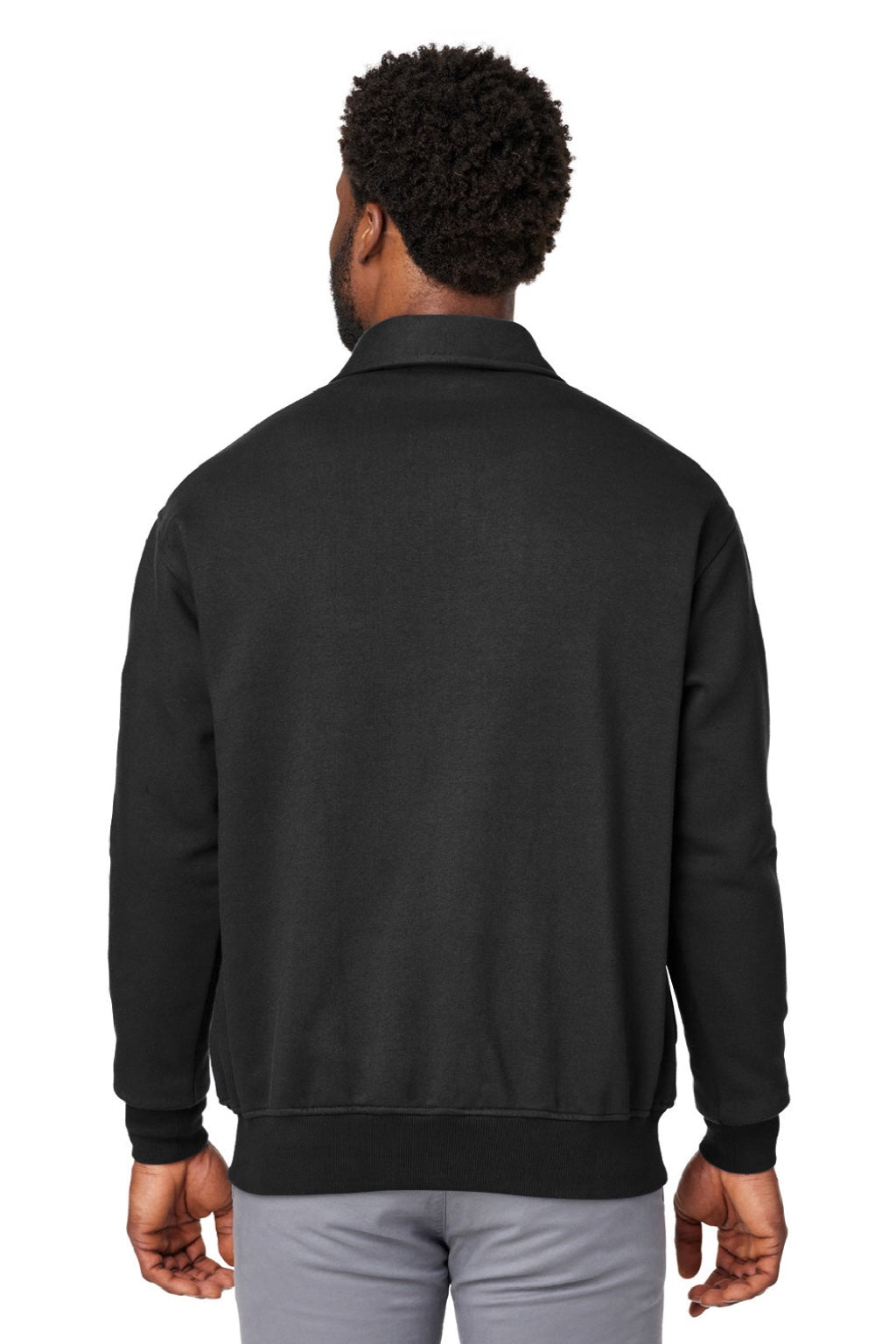 Harriton M712 Mens Climabloc Water Resistant 1/4 Zip Sweatshirt w/ Pocket Black Model Back
