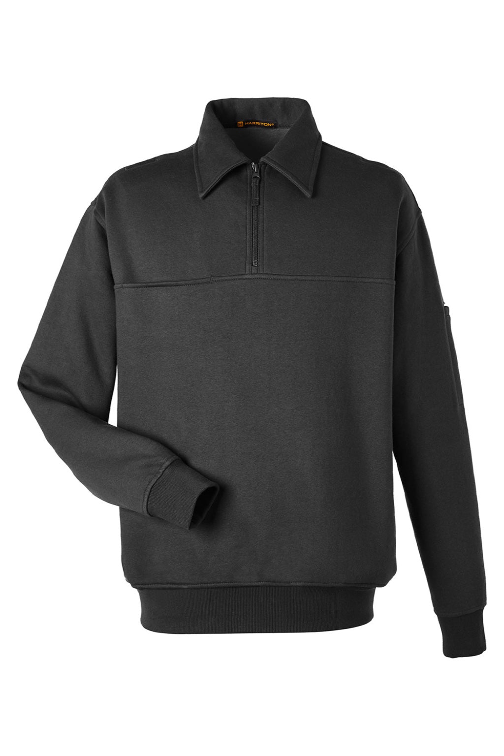 Harriton M712 Mens Climabloc Water Resistant 1/4 Zip Sweatshirt w/ Pocket Black Flat Front