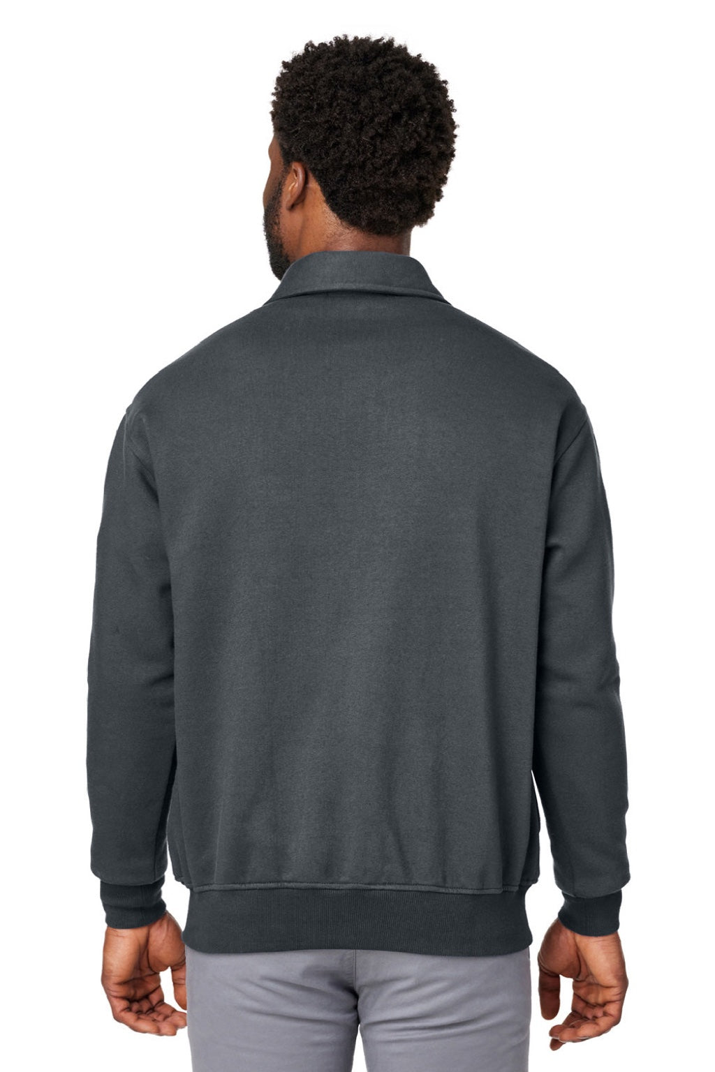 Harriton M712 Mens Climabloc Water Resistant 1/4 Zip Sweatshirt w/ Pocket Dark Charcoal Grey Model Back