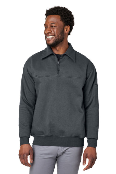 Harriton M712 Mens Climabloc Water Resistant 1/4 Zip Sweatshirt w/ Pocket Dark Charcoal Grey Model Front