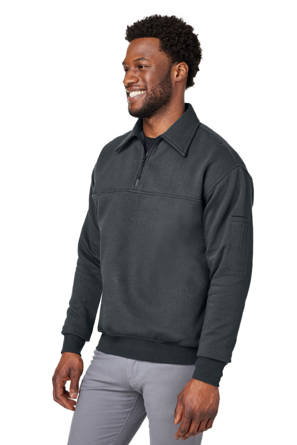 Harriton M712 Mens Climabloc Water Resistant 1/4 Zip Sweatshirt w/ Pocket Dark Charcoal Grey Model 3q