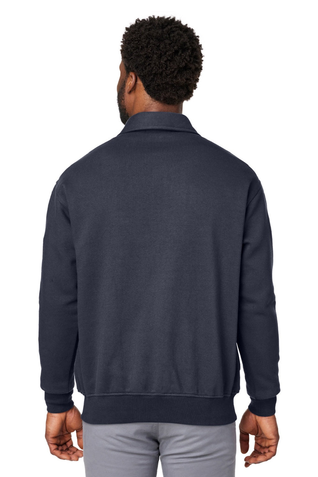 Harriton M712 Mens Climabloc Water Resistant 1/4 Zip Sweatshirt w/ Pocket Dark Navy Blue Model Back