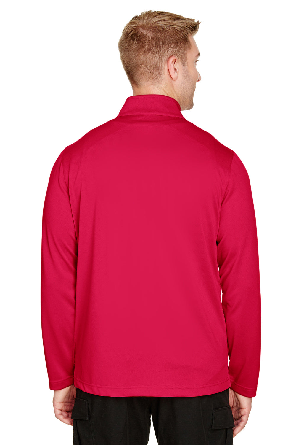 Harriton M748 Mens Advantage Performance Moisture Wicking 1/4 Zip Sweatshirt Red Model Back