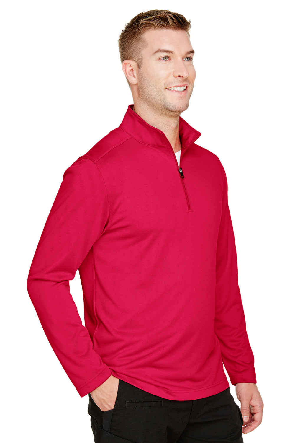 Harriton M748 Mens Advantage Performance Moisture Wicking 1/4 Zip Sweatshirt Red Model 3q